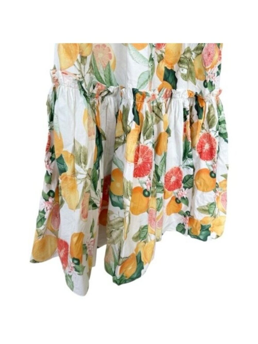 Cara Cara Blue Hill Citrus Fruit Print Cotton Tiered Maxi Dress Size 2 - Picture 6 of 13